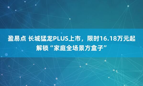 盈易点 长城猛龙PLUS上市，限时16.18万元起解锁“家庭全场景方盒子”